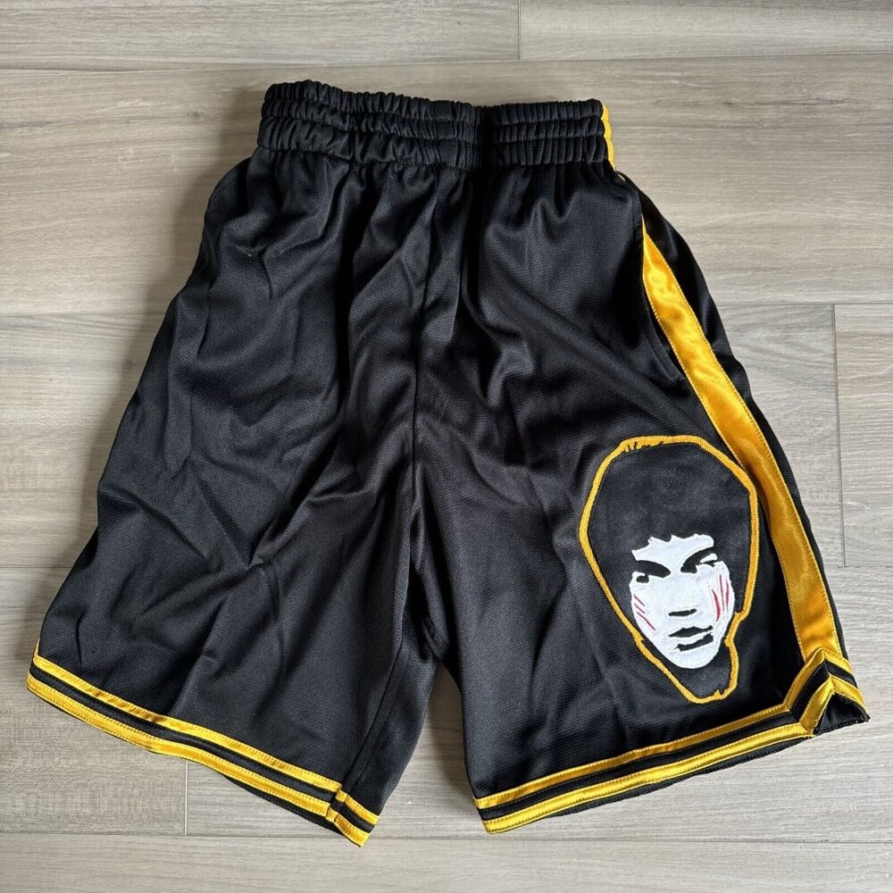 VINTAGE Mperial Sportswear Bruce Lee Black‎ & Yellow YOUTH Basketball Shorts L